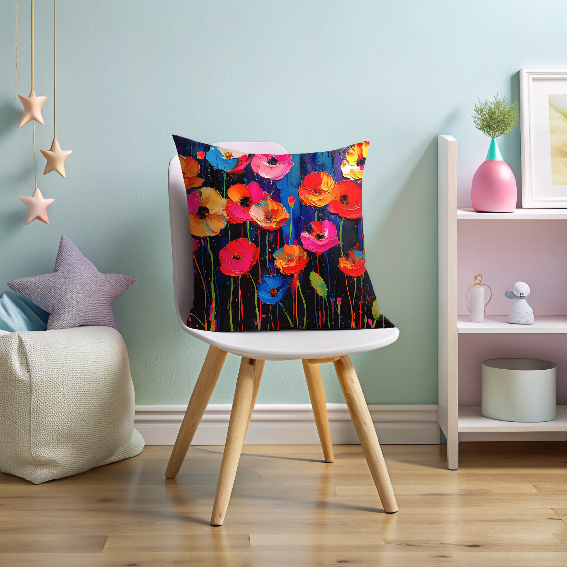 The Rising Poppies: Enchanting Colorful Poppies Pillow Cover