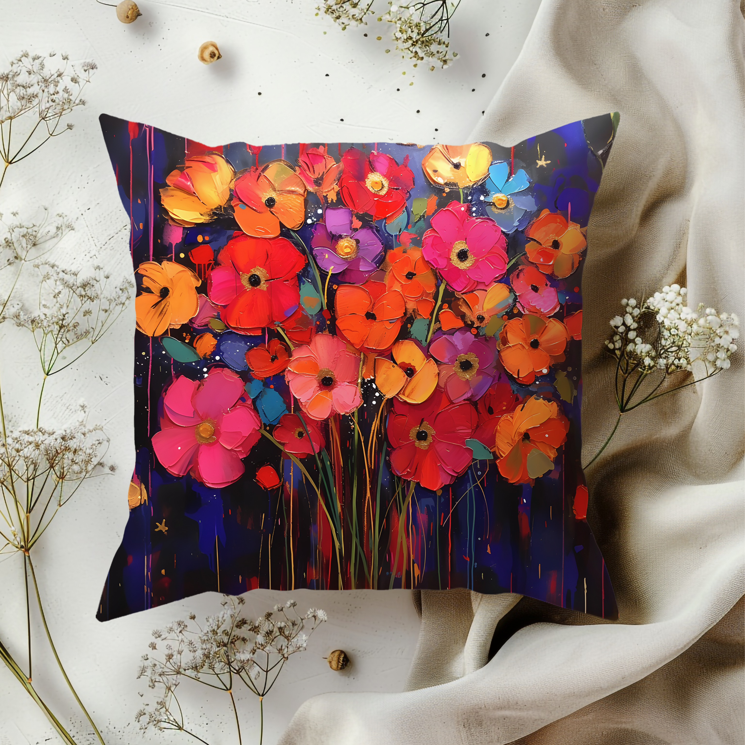 Bouquet Brilliance: Colorful Poppies Pillow Cover