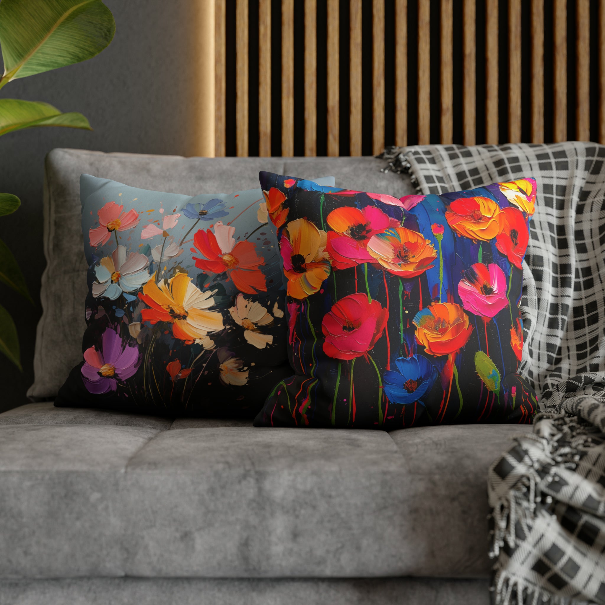 The Rising Poppies: Enchanting Colorful Poppies Pillow Cover