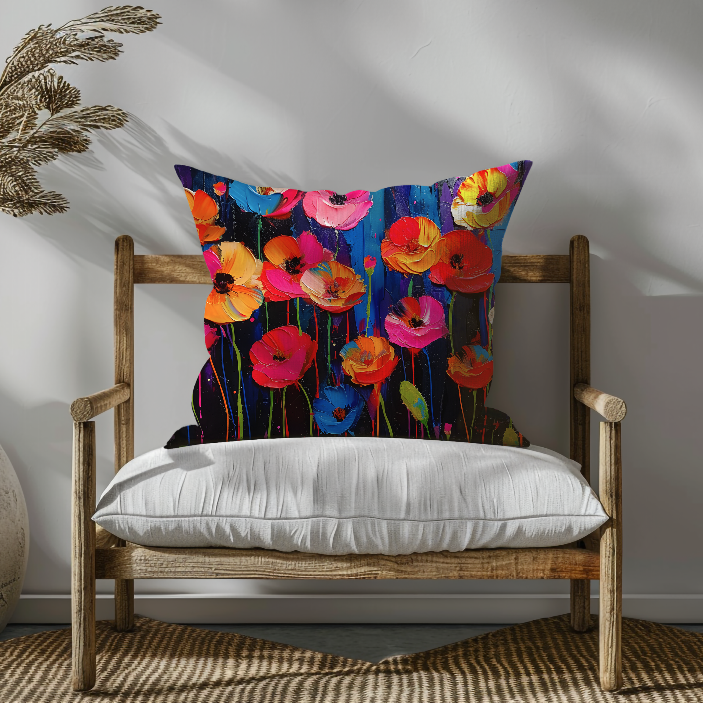 The Rising Poppies: Enchanting Colorful Poppies Pillow Cover