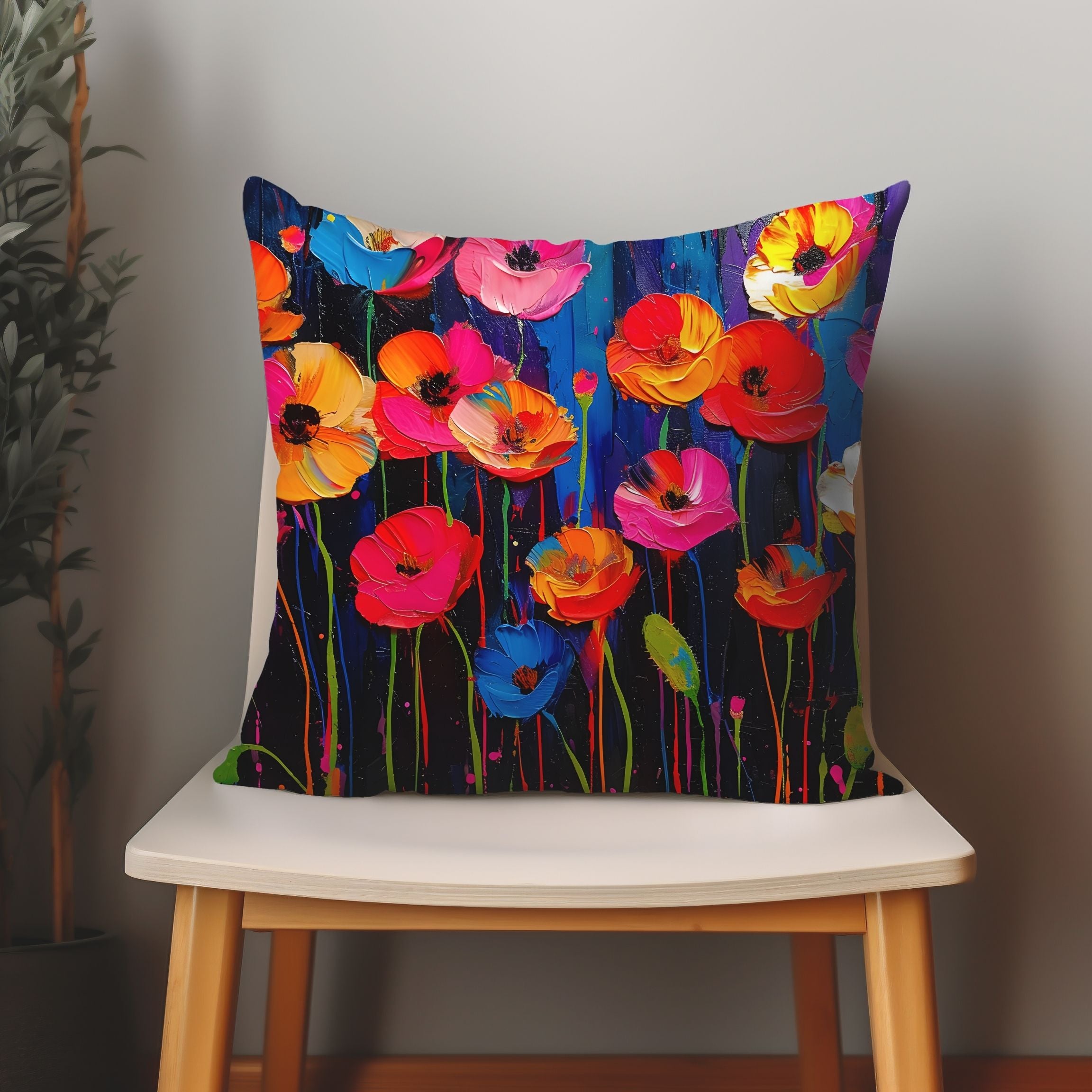 The Rising Poppies: Enchanting Colorful Poppies Pillow Cover