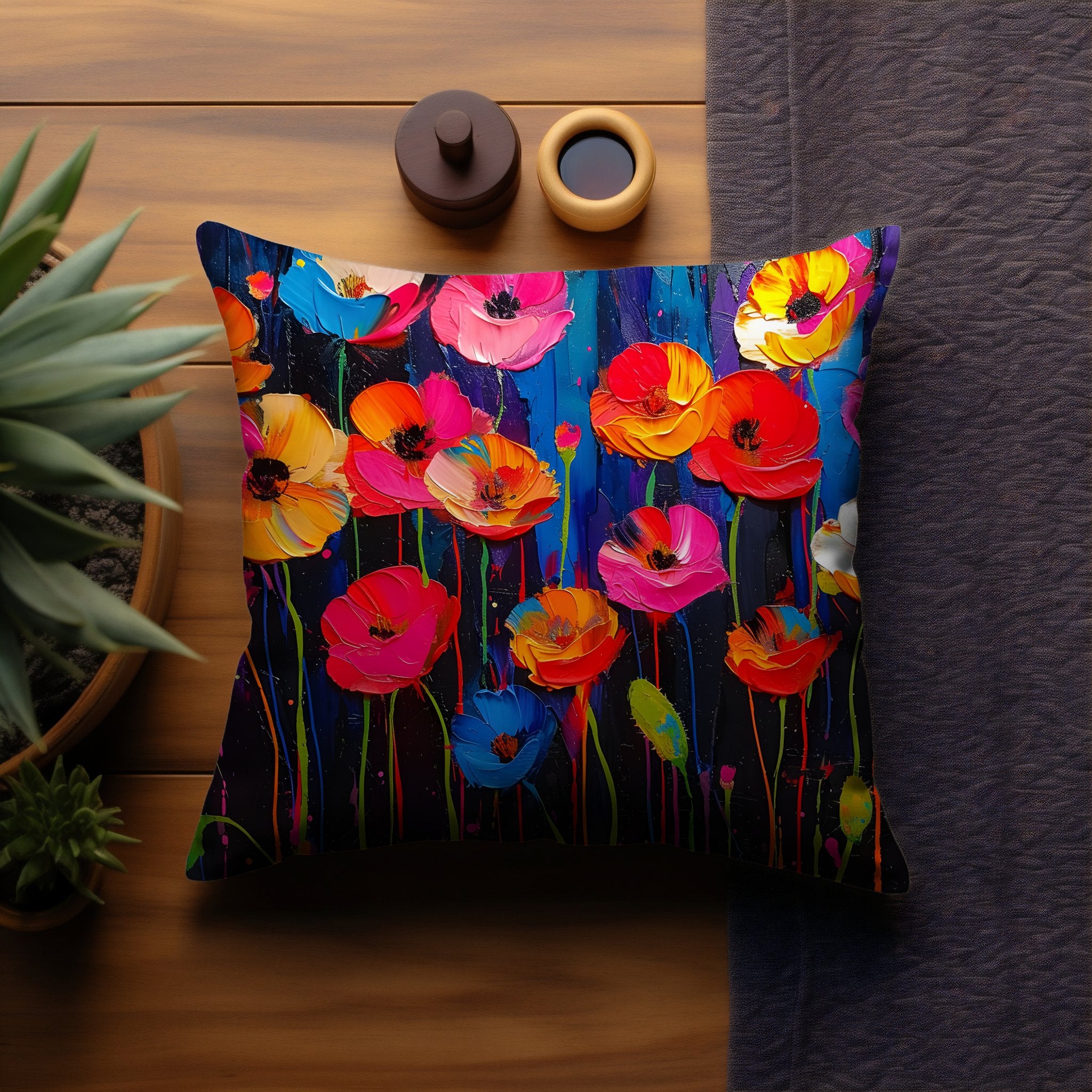 The Rising Poppies: Enchanting Colorful Poppies Pillow & Covers - My Store