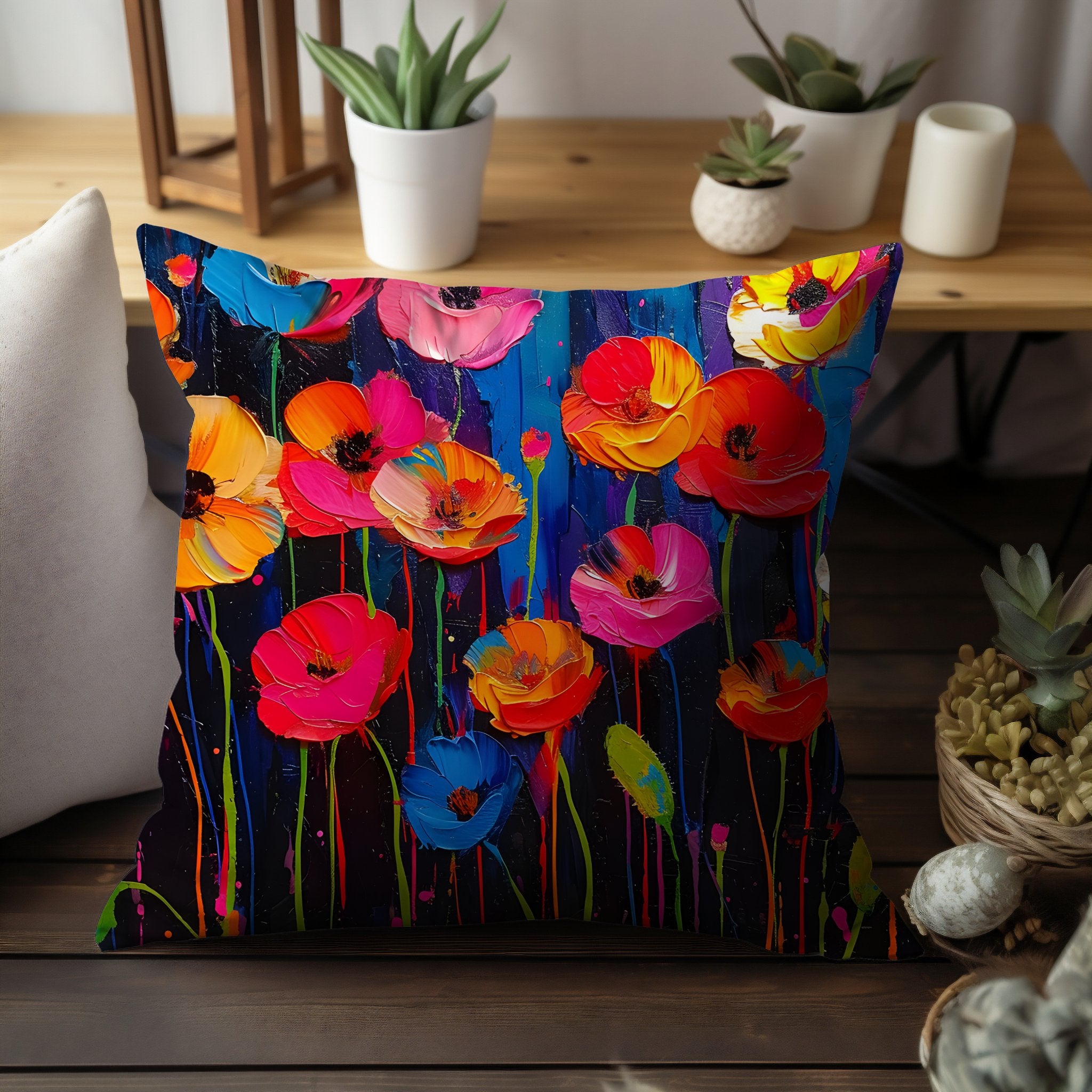 The Rising Poppies: Enchanting Colorful Poppies Pillow & Covers - My Store