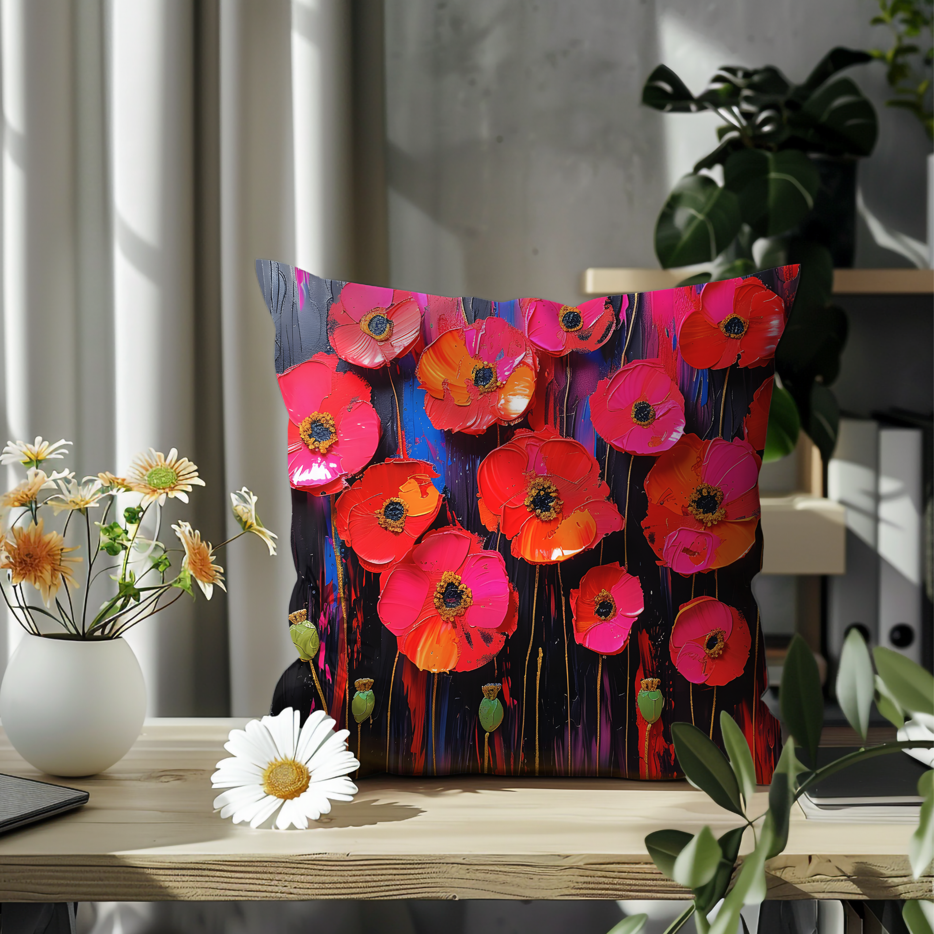 Poppies Paradise: Watercolor Poppies Decorative Pillow Cover