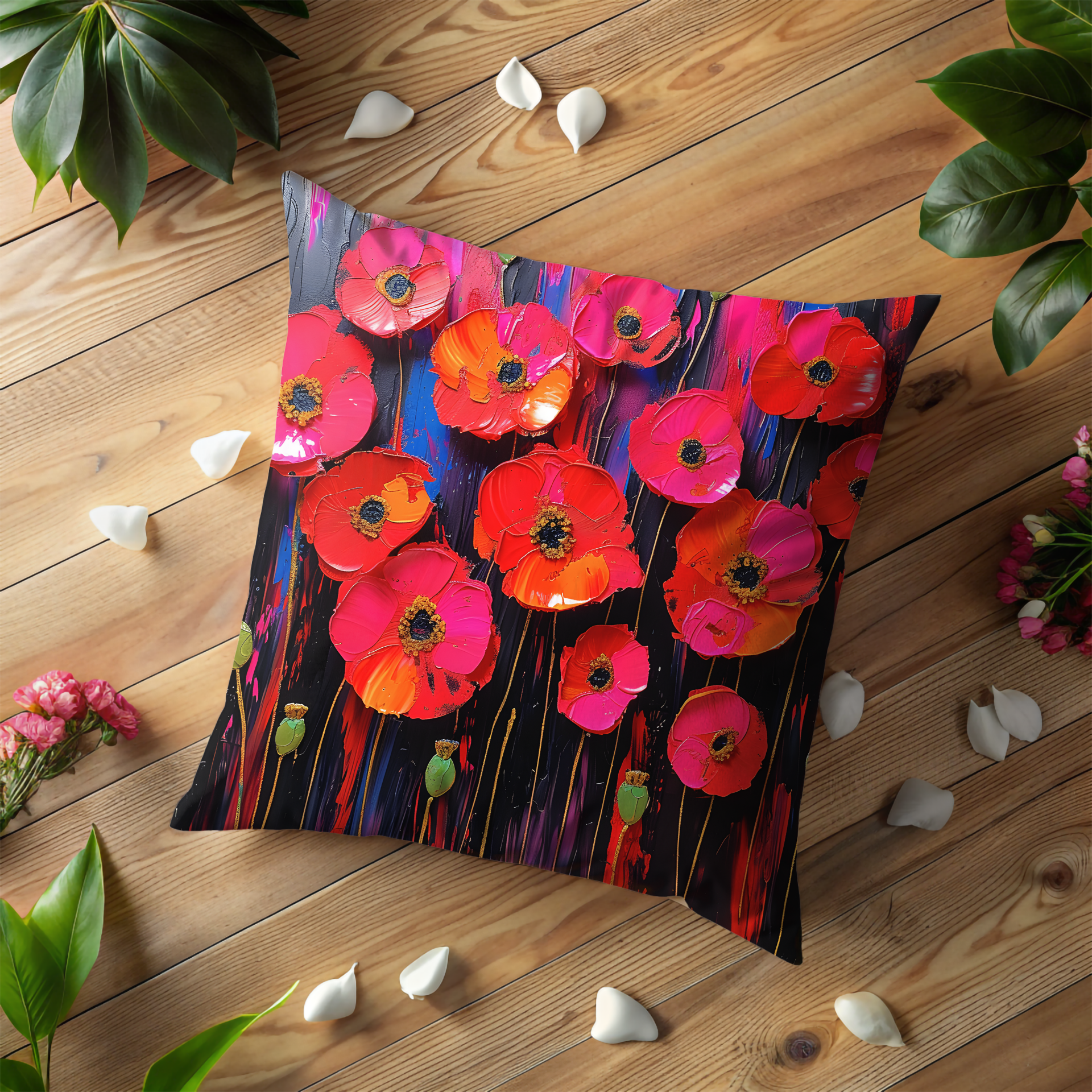 Poppies Paradise: Watercolor Poppies Decorative Pillow Cover
