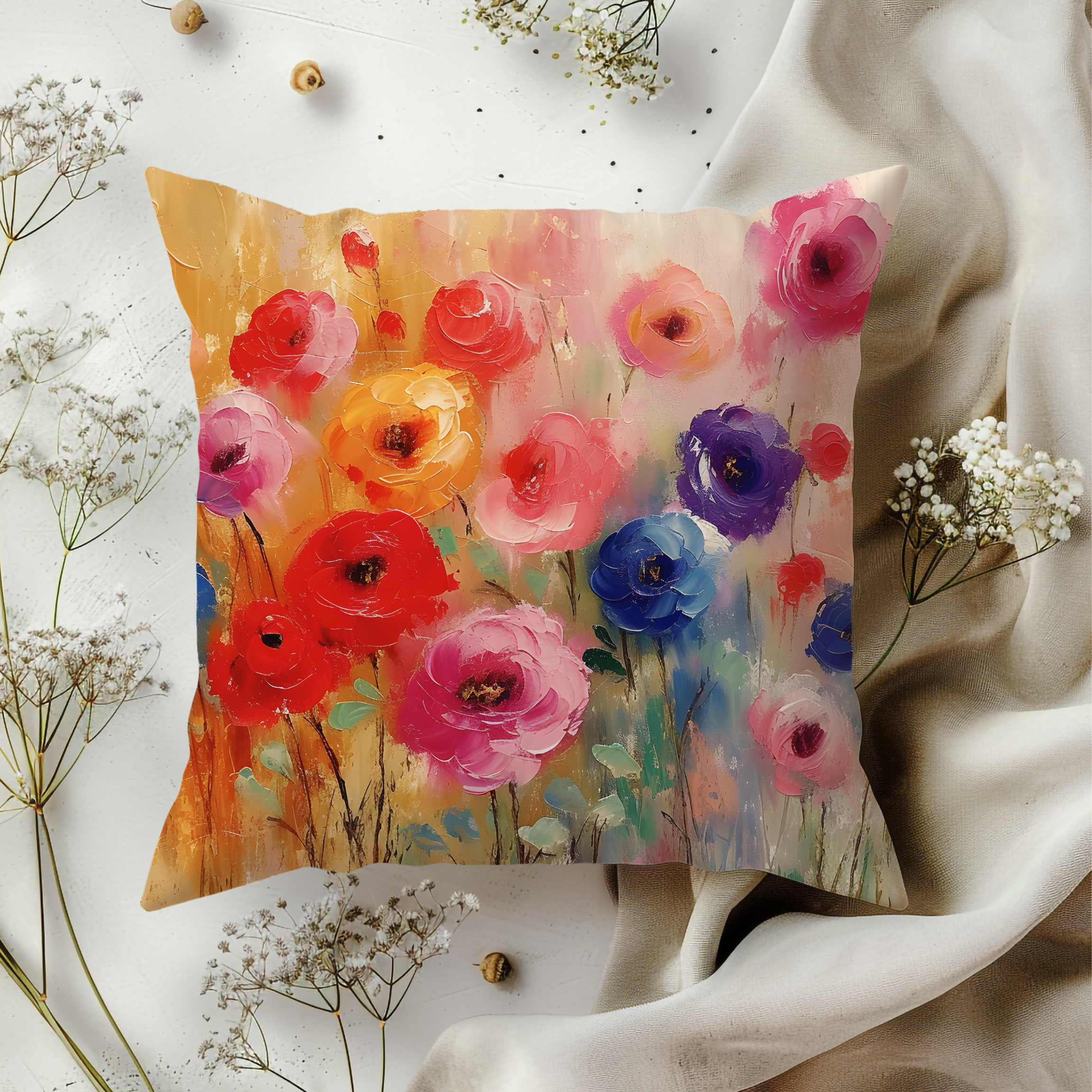 Radiant Roses: Vivid Blossoms Pillow Cover