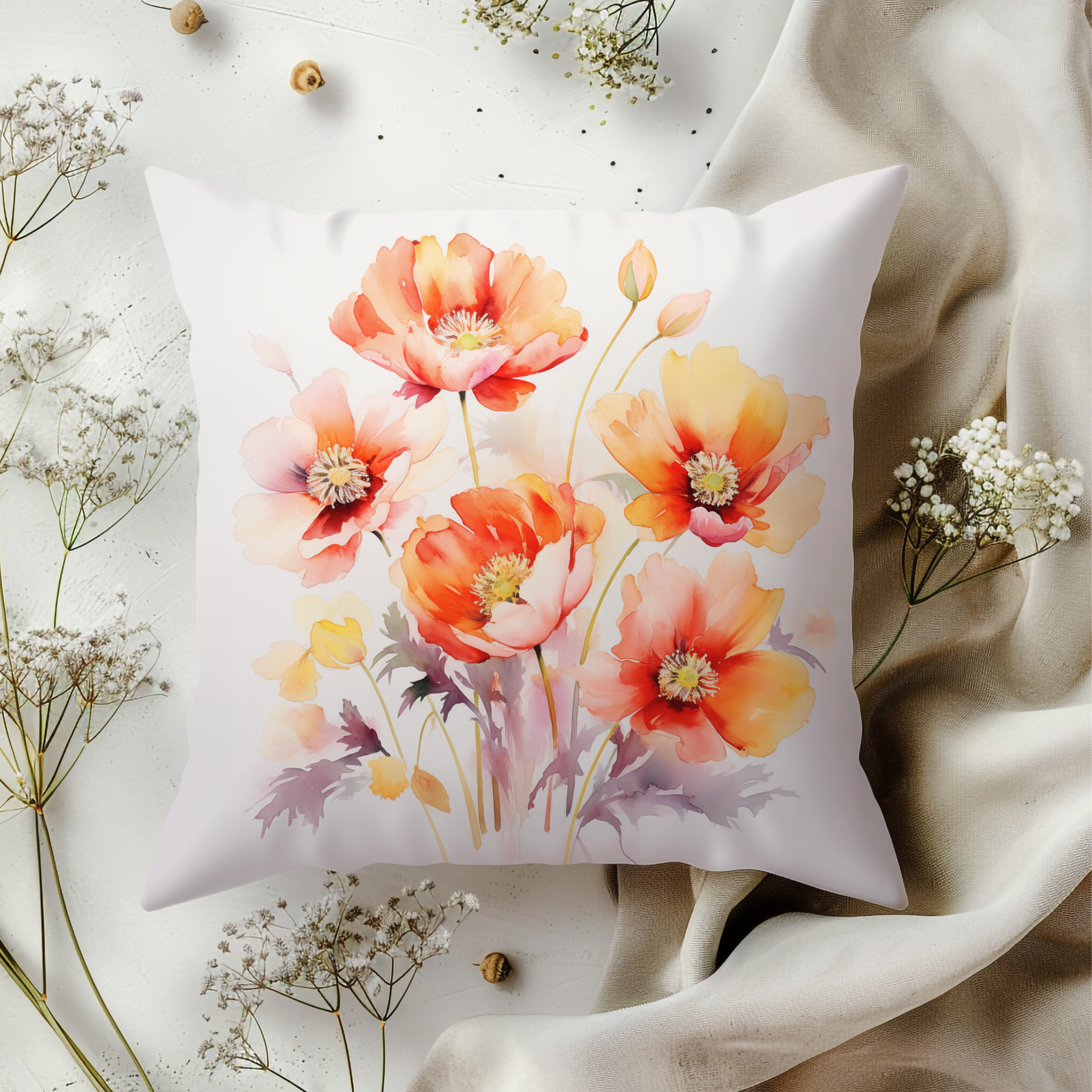 Sunset Blooms: Cozy Decorative Accent Pillow Cover