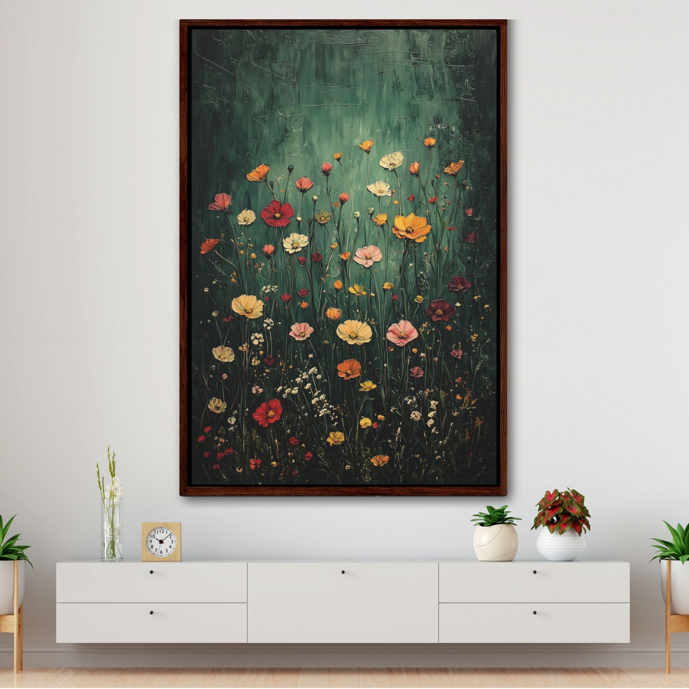 Framed Floral Canvas Wall Art Dark Green