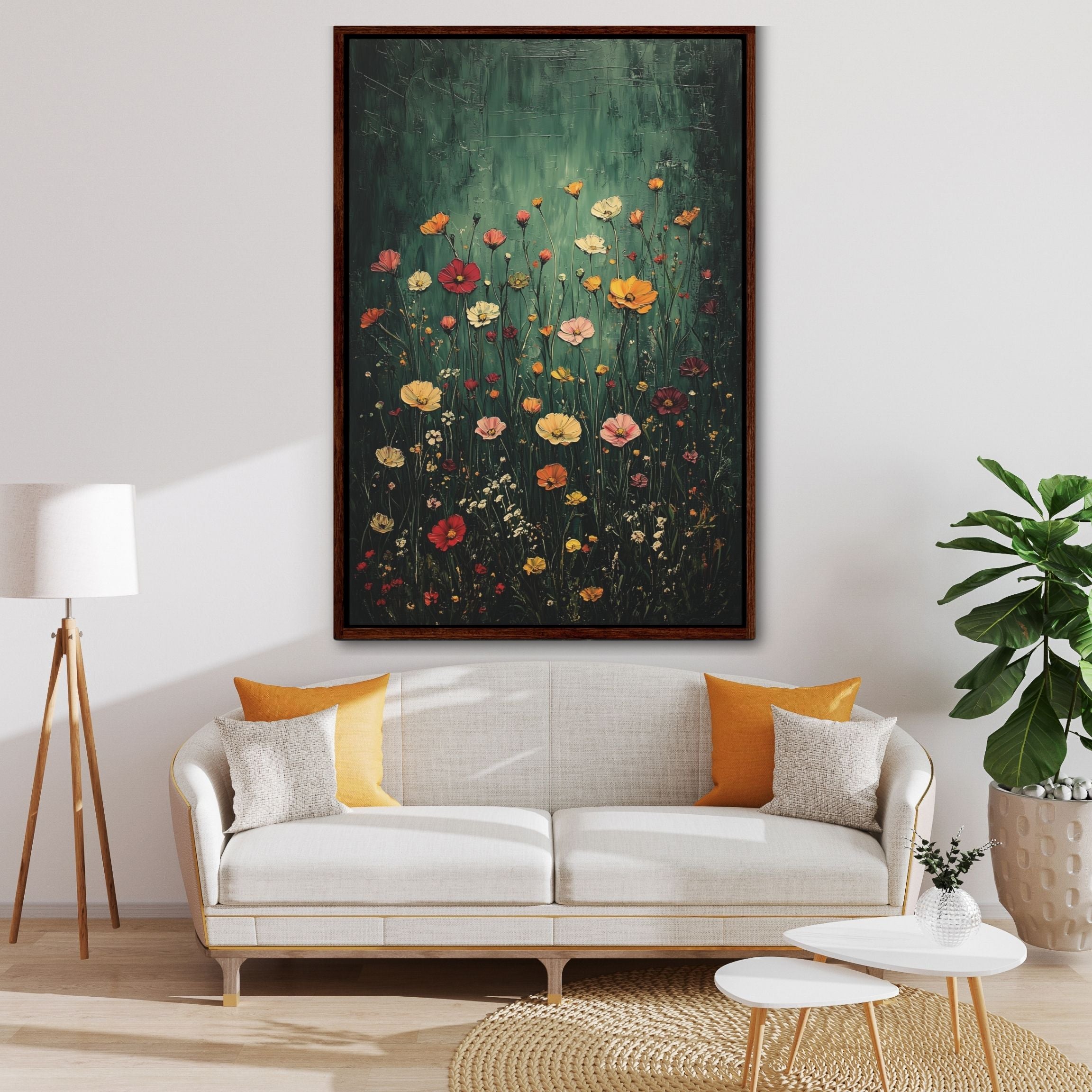 Framed Floral Canvas Wall Art Dark Green