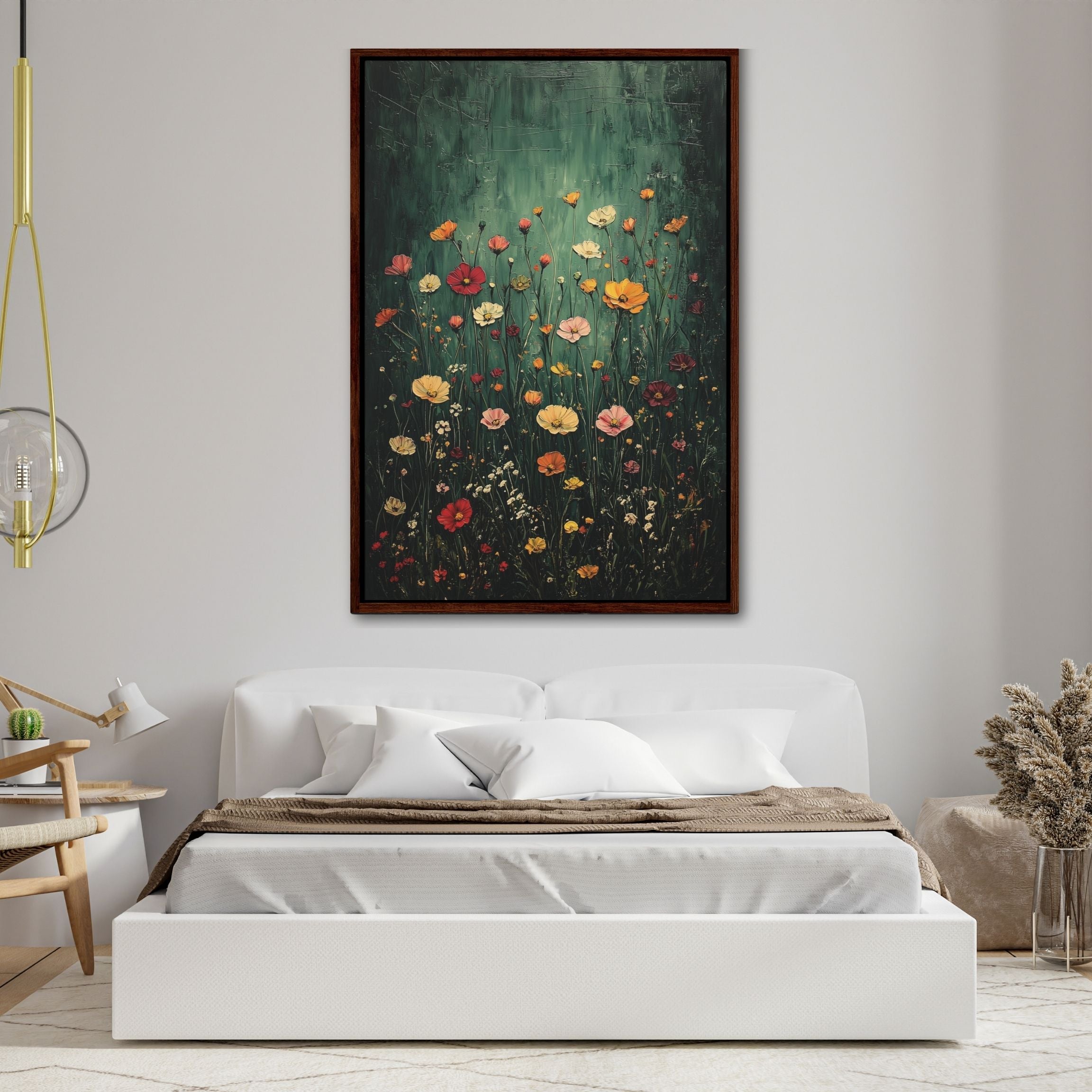 Framed Floral Canvas Wall Art Dark Green