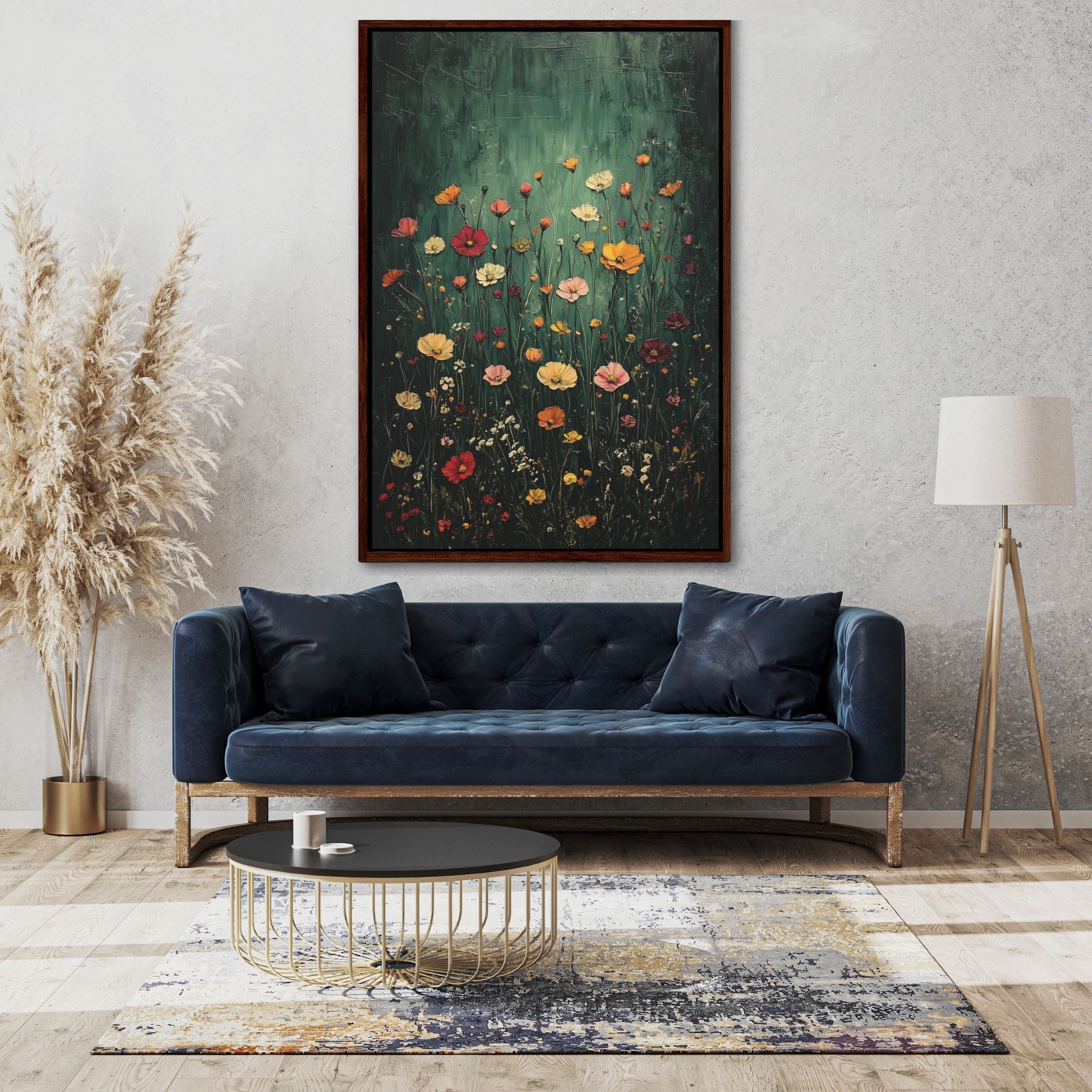 Framed Floral Canvas Wall Art Dark Green