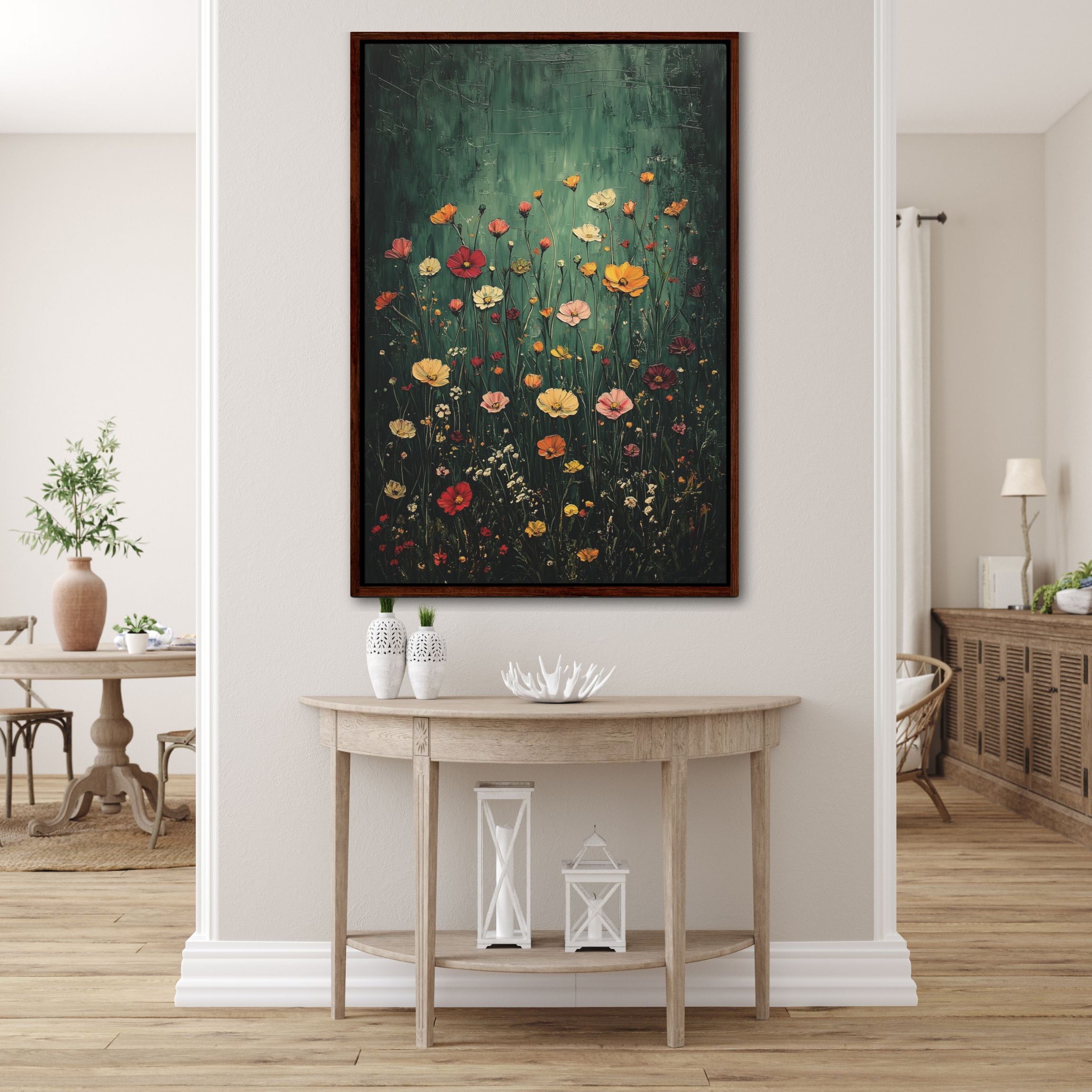 Framed Floral Canvas Wall Art Dark Green