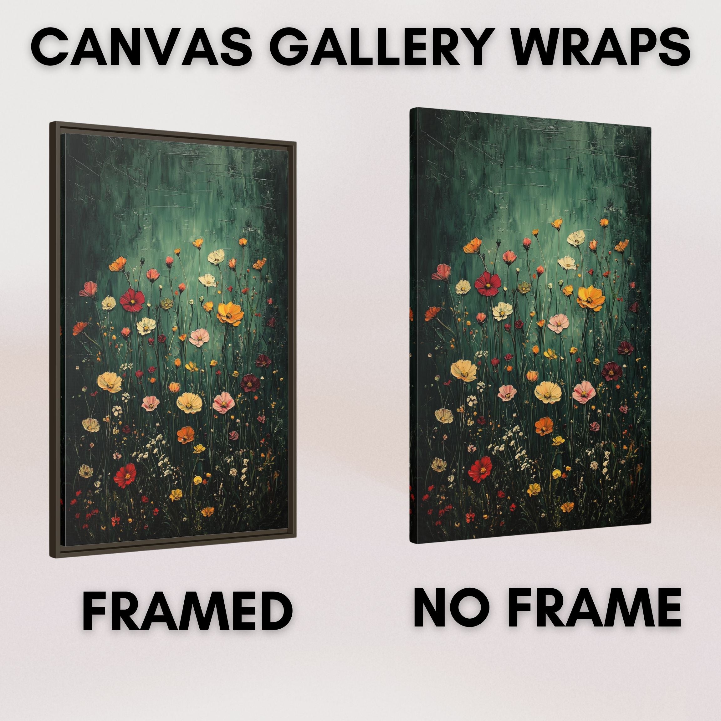 Framed Floral Canvas Wall Art Dark Green