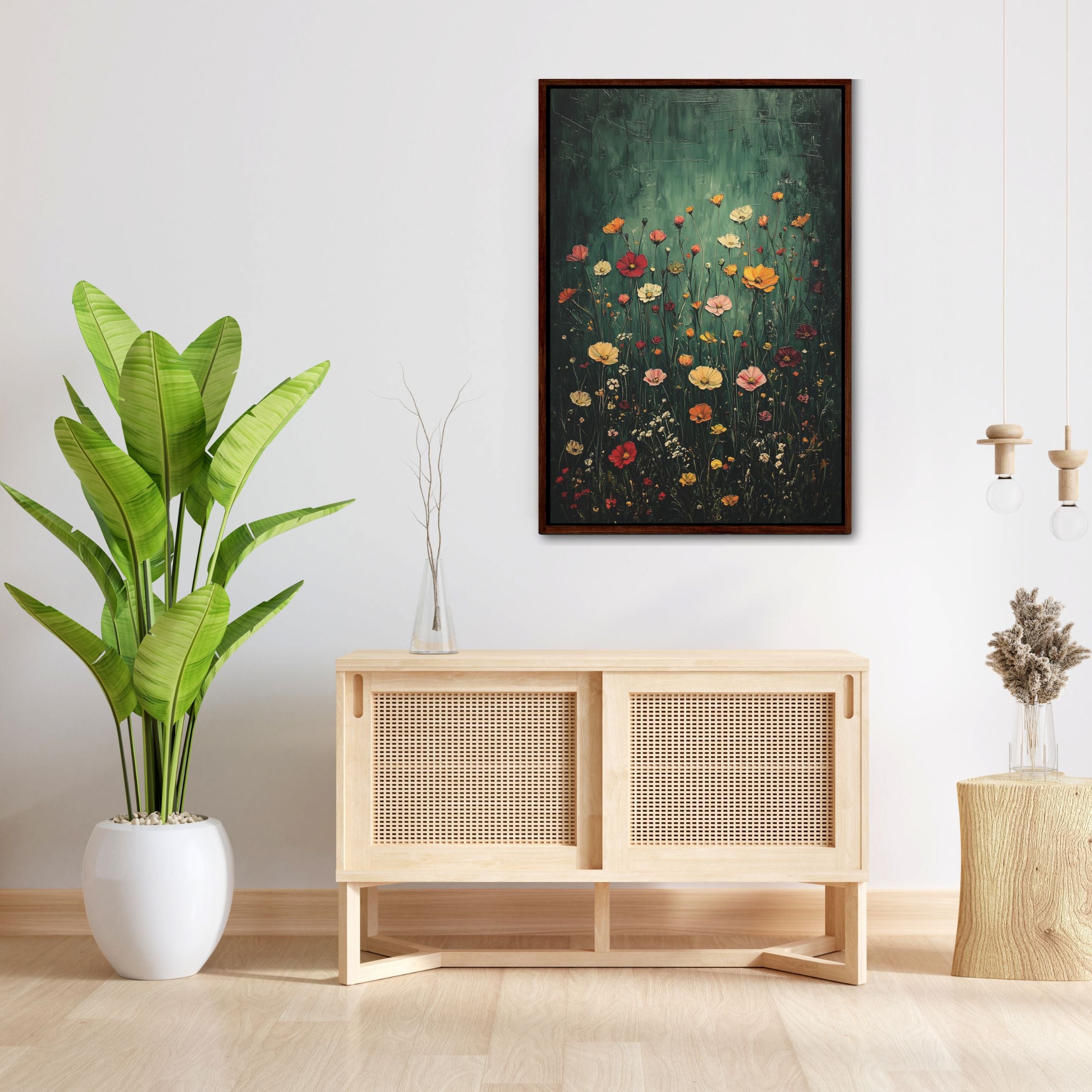 Framed Floral Canvas Wall Art Dark Green