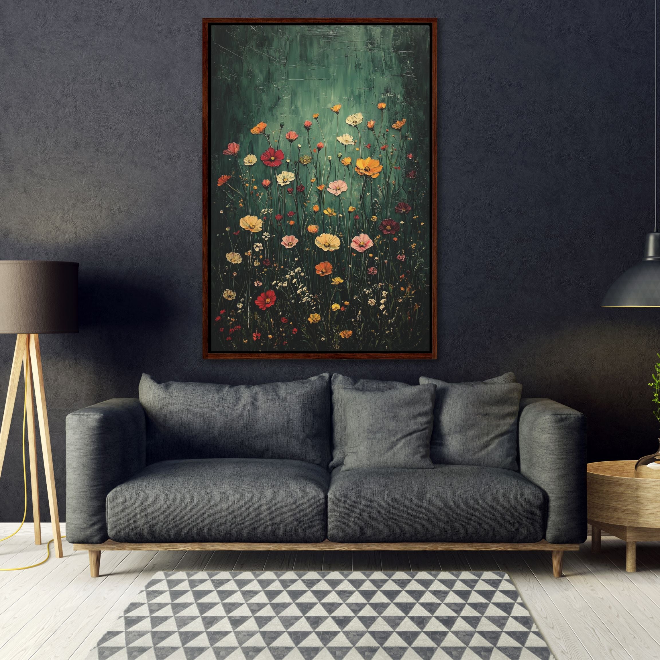 Framed Floral Canvas Wall Art Dark Green