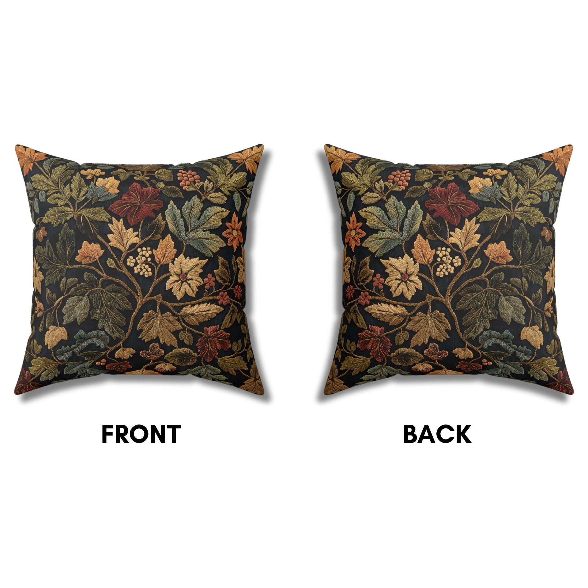 Enchanted Autumn: Cozy Botanical Pillow Cover with Green & Gold Accents