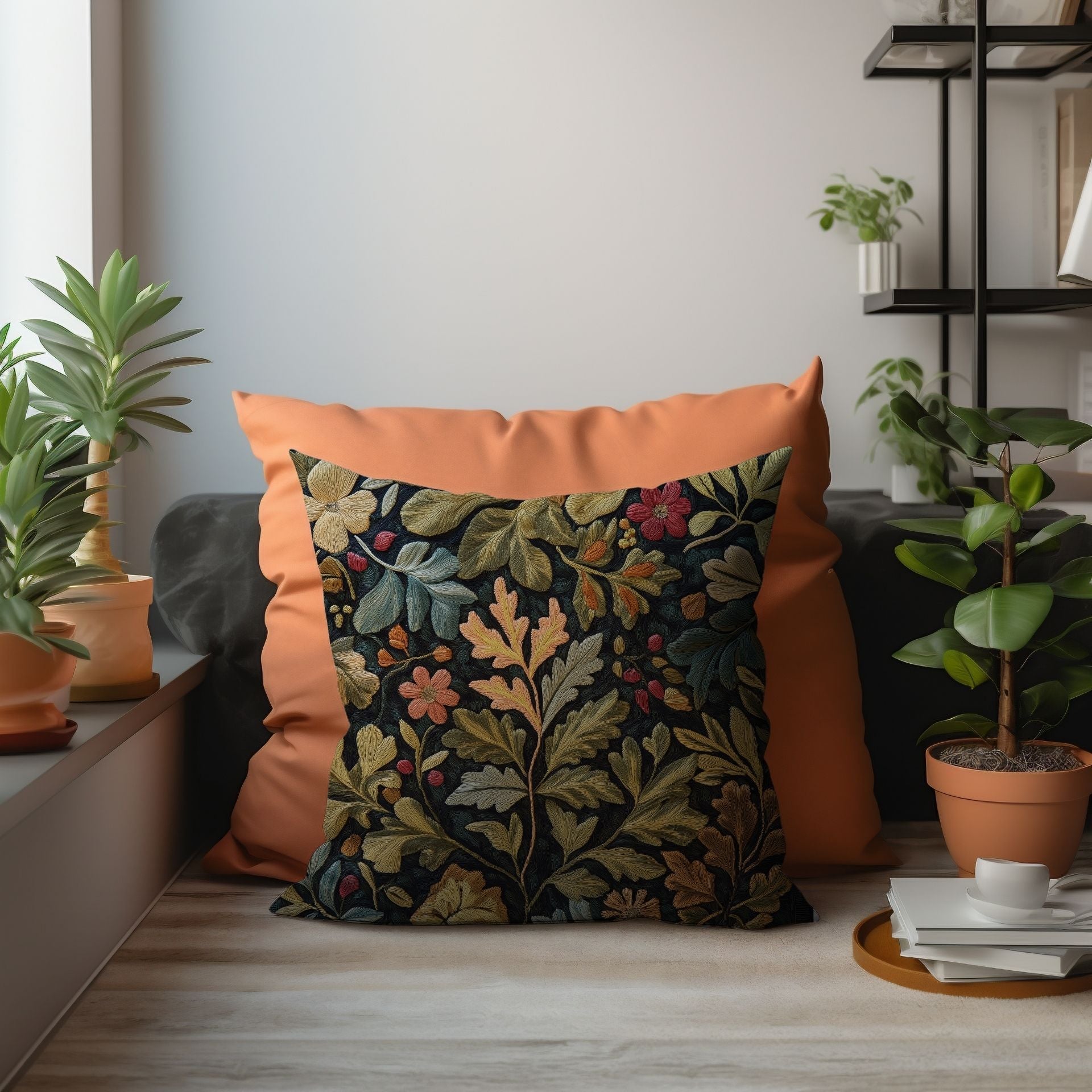 The Charming Autumn: Cozy Green & Blue Pillow Cover