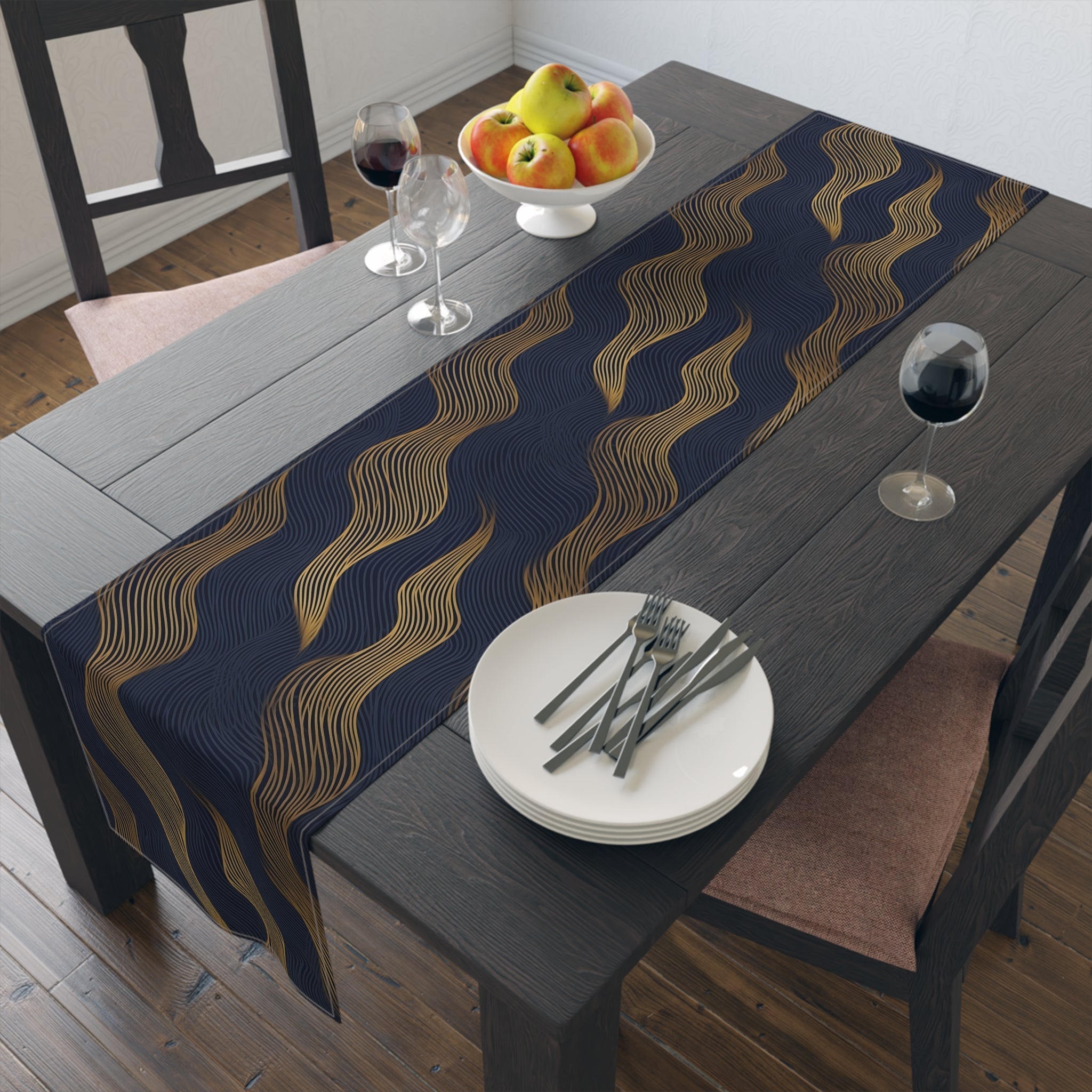 Golden Waves: The Navy Table Runner - My Store